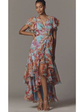 Anthropologie | Dresses | Bhldn Anthropologie Flutter Sleeve Plunge Vneck Maxi Dress